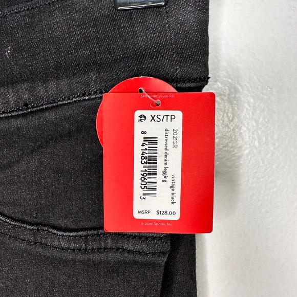 Spanx NWT Black Vintage Distressed Denim Leggings Sz XS Pull on skinny jeans - Picture 8 of 9